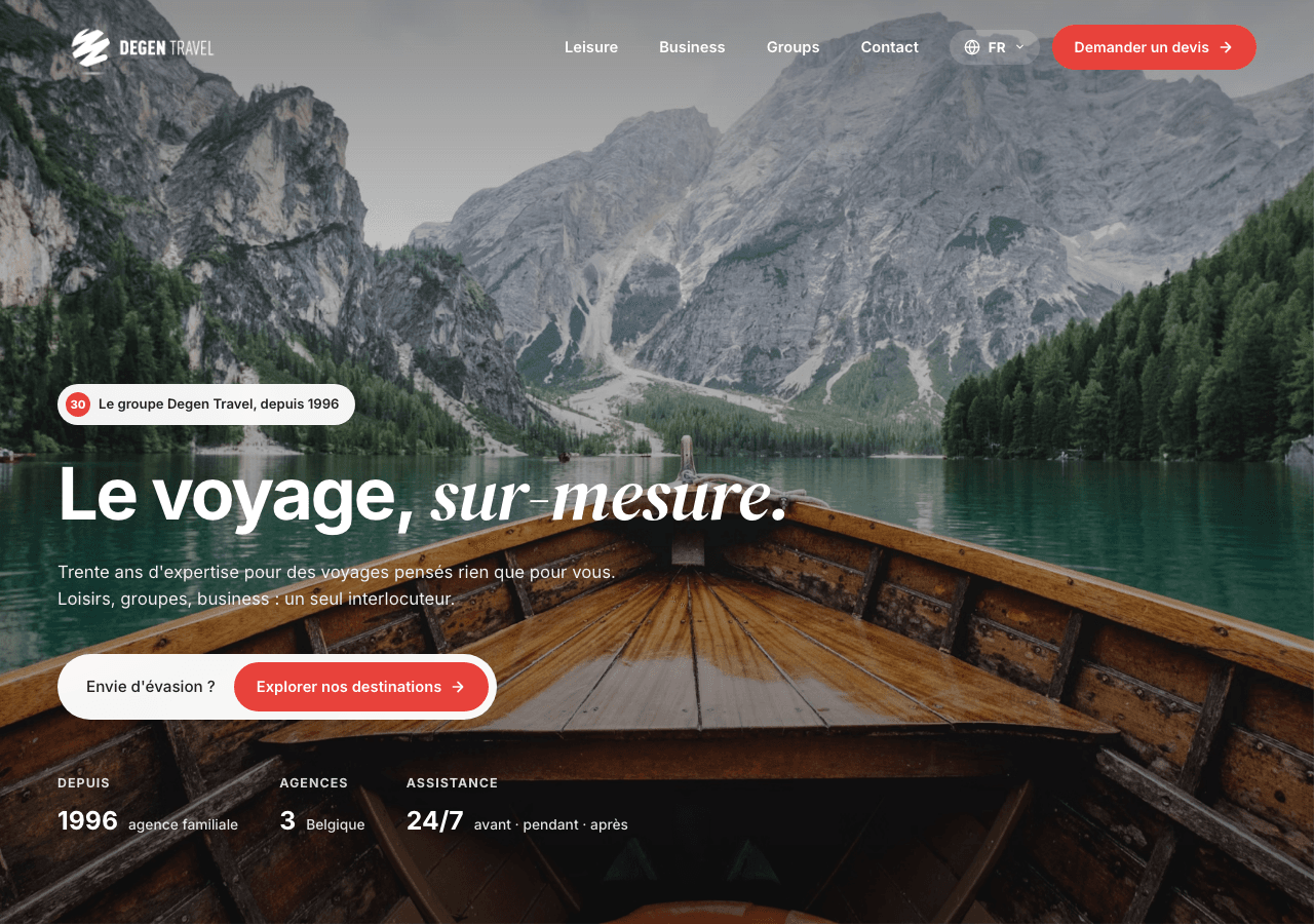 Website van reisbureau Degen Travel