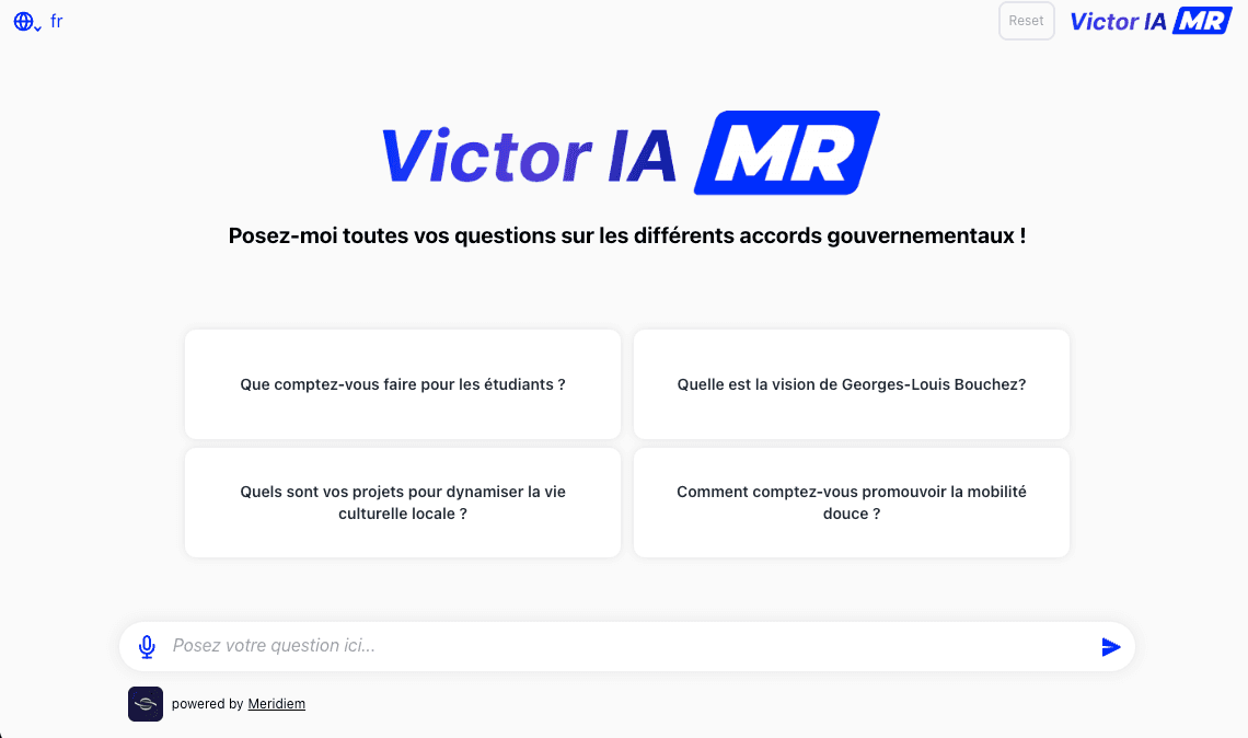 Interface van Victor, de assistent van het Mouvement Réformateur